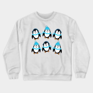 Festive Winter Penguins with Blue Scarves and Hats, made by EndlessEmporium Crewneck Sweatshirt